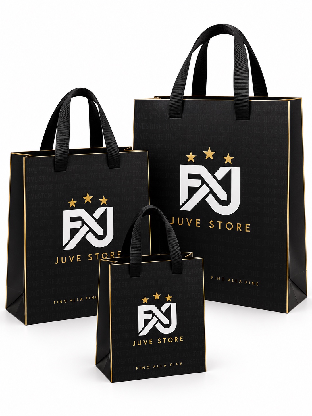 Sacolas Juve Store em três tamanhos